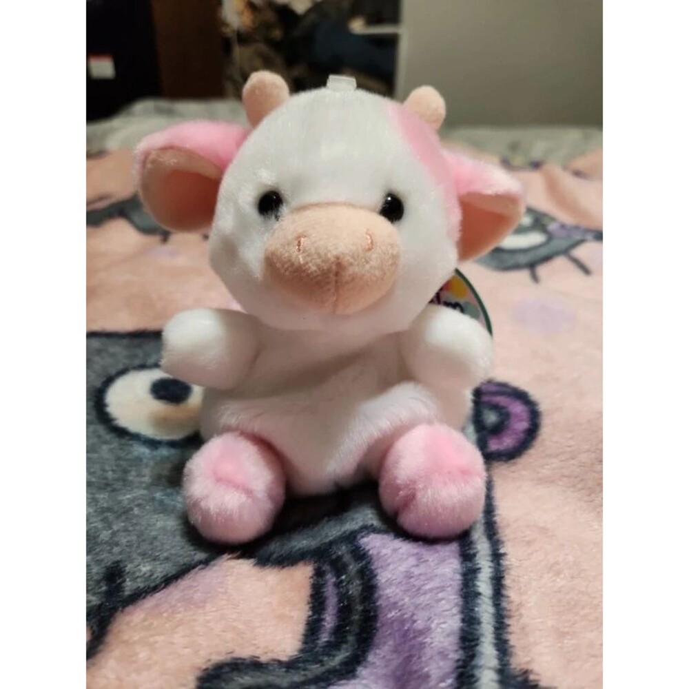 Palm Pals Belle Strawberry Cow Pink & White Mini Plush Stuffed Animal Aurora"
